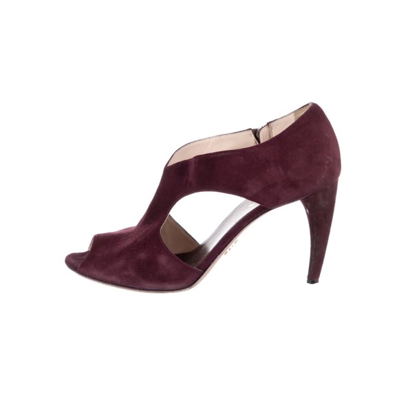 Prada Shoes - Prada Burgundy Suede Peep-Toe Heels